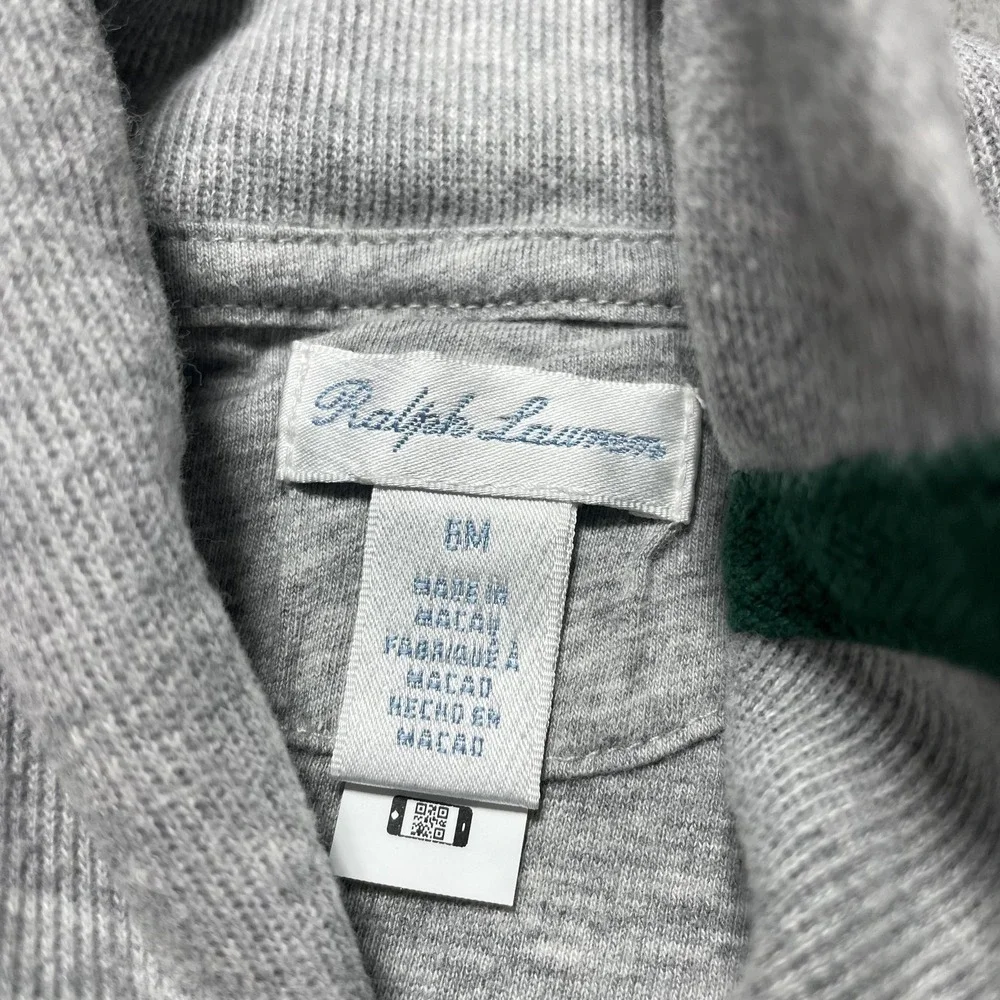 Ralph Lauren Coverall Infant Boys 6M Gray Knit Collared Logo Snap One-Piece
